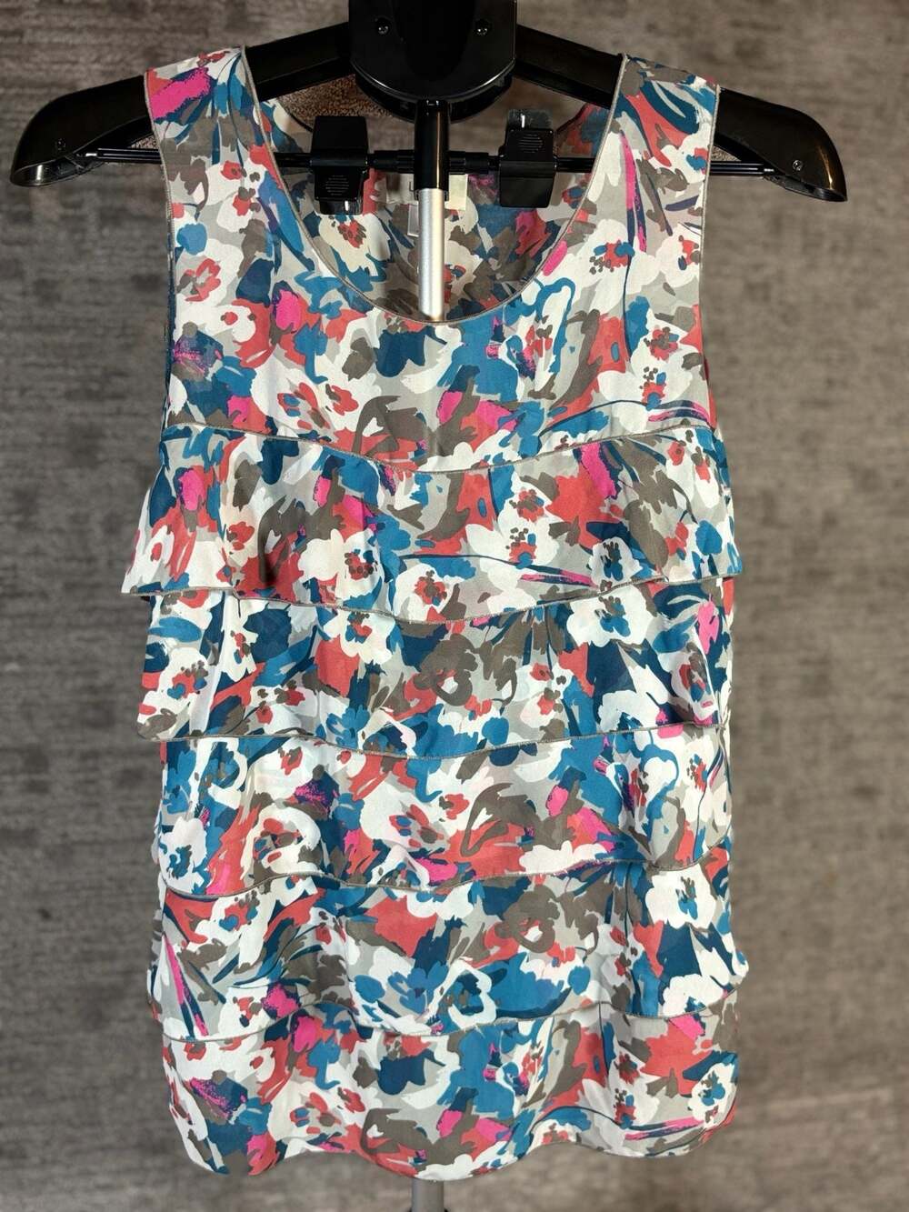 LOFT Women's Sleeveless Floral Tiered Ruffle Tank Top Blouse